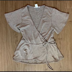 Stripe wrap front blouse